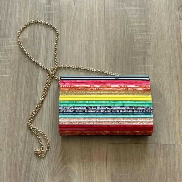 Kurt Geiger London Rainbow Party Envelope Clutch With Gold Chain - Picture 2 of 4